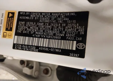 2016 Toyota Camry Le from USA, damaged, VIN 4T4BF1FK1GR529869